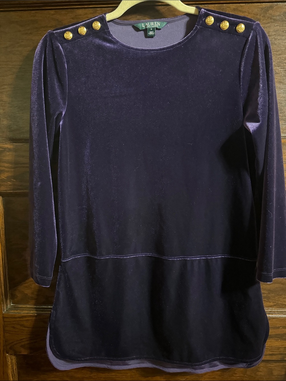Lauren Ralph Lauren Deep Purple Velvet Tunic with Gold Buttons